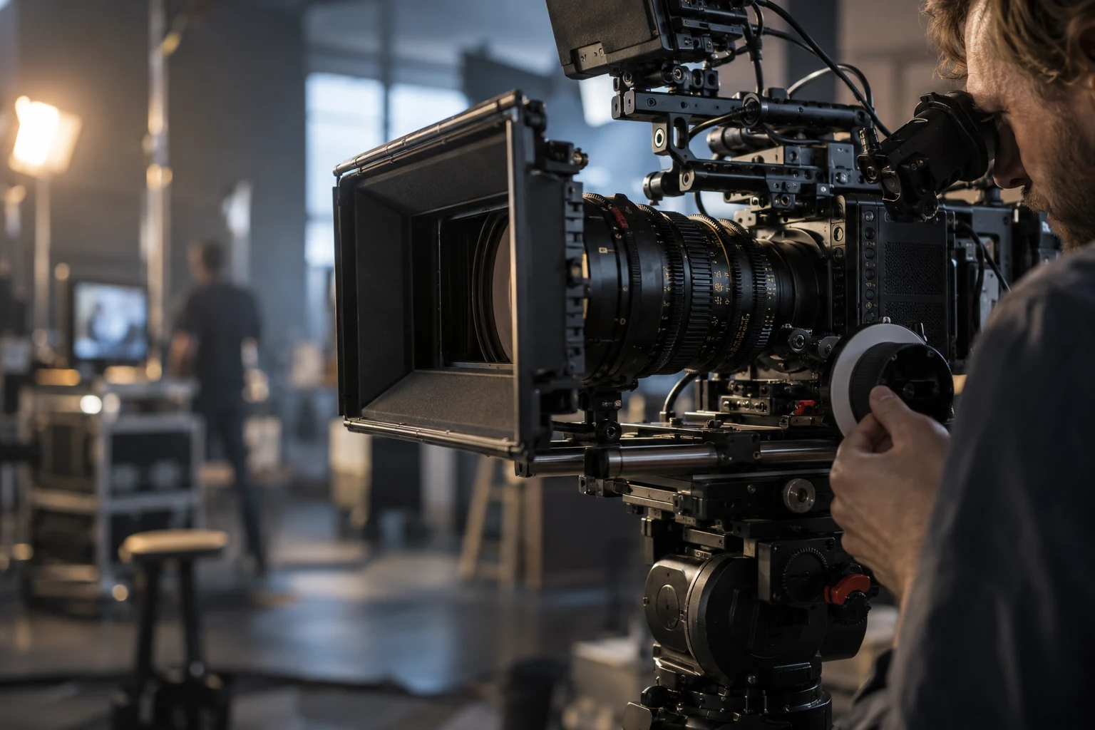 Professional cinema camera in a production environment